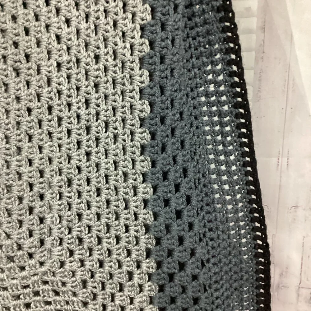 Gray Toned Crochet Afghan Blanket 77x77